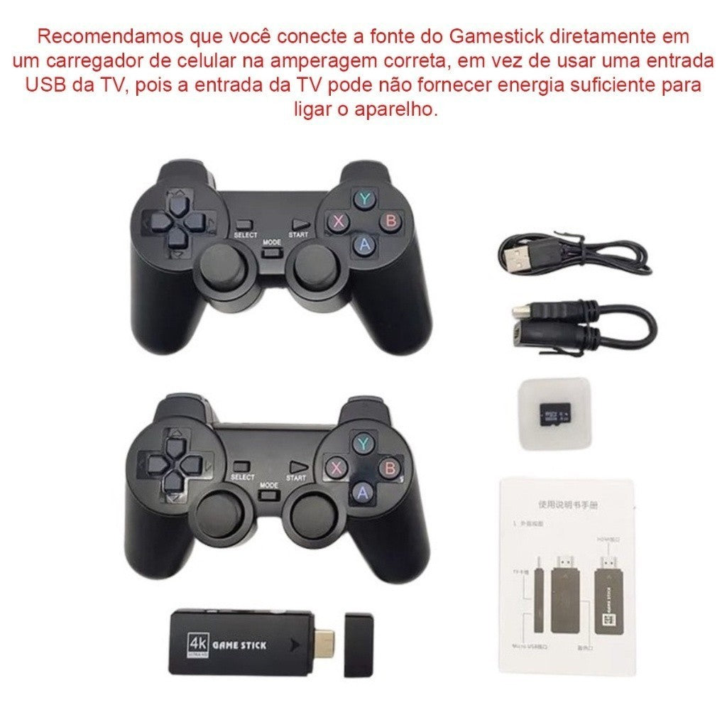 Game Stick Retrô 4K Com 20.000 Jogos + 2 Controles Sem Fio