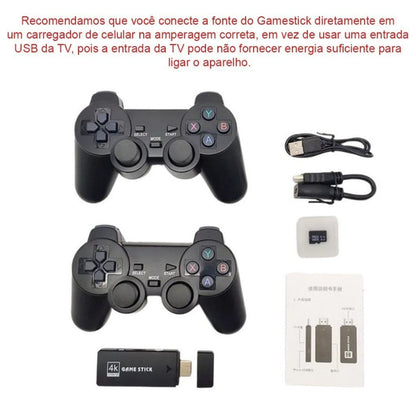 Game Stick Retrô 4K Com 20.000 Jogos + 2 Controles Sem Fio
