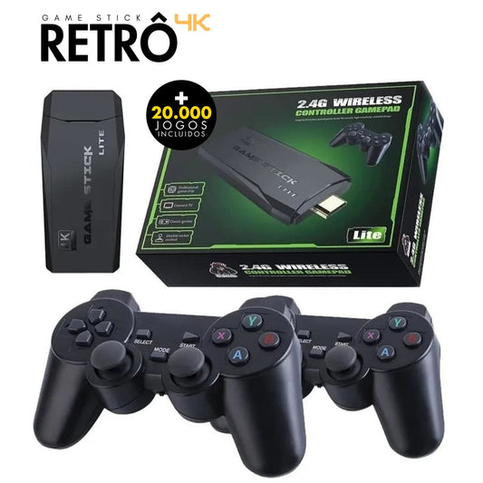 Game Stick Retrô 4K Com 20.000 Jogos + 2 Controles Sem Fio